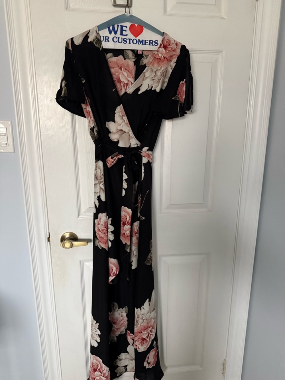 Dynamite Black Wrap Maxi Dress with Pink Floral Print